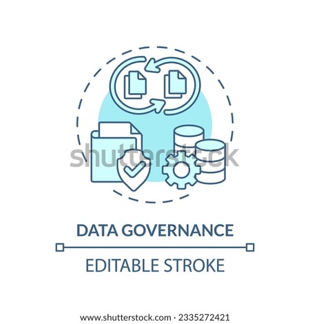 Editable data governance concept blue thin line icon, isolated vector representing data democratization.