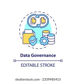 Editable data governance concept thin line icon, isolated vector representing data democratization.