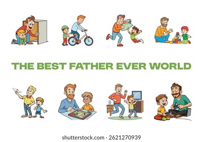 Editable father’s day vector cartoon collection isolated on white background	
