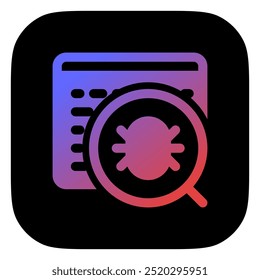 Depuração editável, ícone do vetor de pesquisa de erros. Parte de uma grande família de conjuntos de ícones. Perfeito para interfaces web e app, apresentações, infográficos, etc