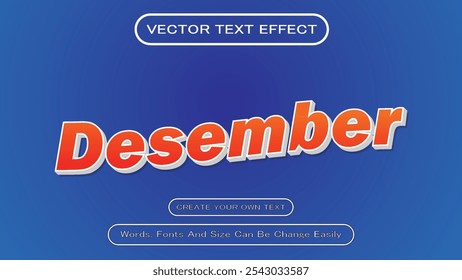 Editable December 3D Text Effects Vector Illustration, December Colorful 3D Text Effects Abstract Style Logo, December editable text effect. 