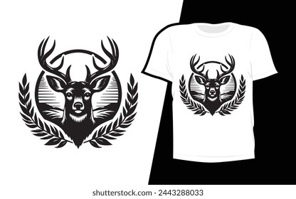 Camiseta de caza de ciervo editable, camisa blanca con diseño negro
