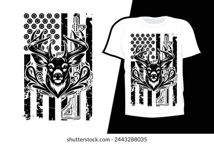 Editable deer hunting tee, white shirt with black design