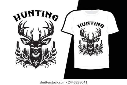 Editable deer hunting tee, white shirt with black design