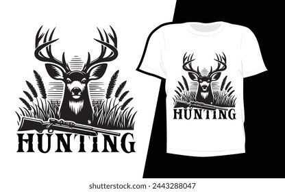 Editable deer hunting tee, white shirt with black design