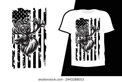 Editable deer hunting tee, white shirt with black design