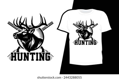 Editable deer hunting tee, white shirt with black design