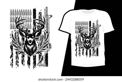 Editable deer hunting tee, white shirt with black design