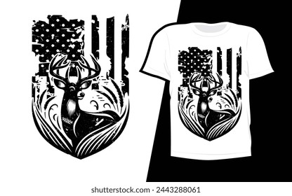 Camiseta de caza de ciervo editable, camisa blanca con diseño negro