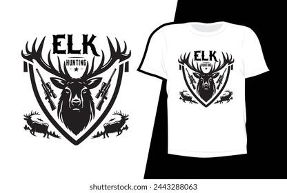 Camiseta de caza de ciervo editable, camisa blanca con diseño negro