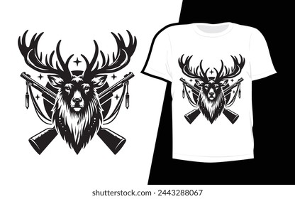 Editierbares Reh-Jagd-T-Shirt, weißes Hemd mit schwarzem Design