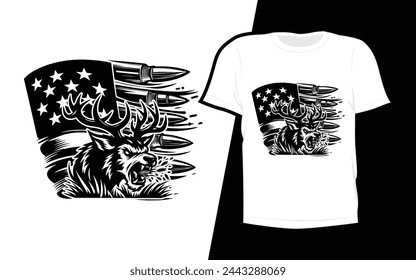 Editable deer hunting tee, white shirt with black design