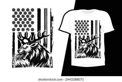 Editable deer hunting tee, white shirt with black design