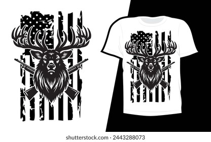 Editable deer hunting tee, white shirt with black design