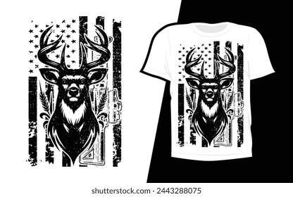 Camiseta de caza de ciervo editable, camisa blanca con diseño negro