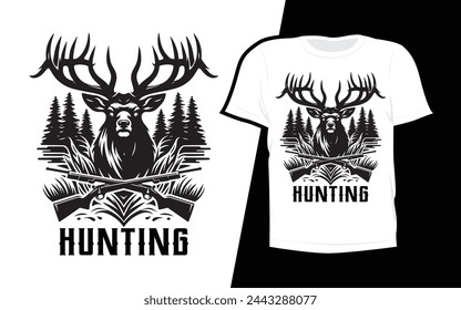 Editable deer hunting tee, white shirt with black design