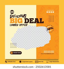 editable delicious big deal offer orange food social media template