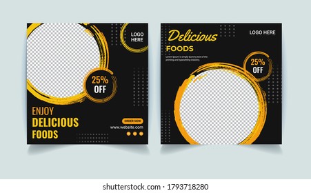 Editable delicious food social media post design for your digital marketing.  Food sales offer social media banner, web ads banner, creative, promotional banner design template. 