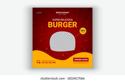 Editable Delicious Food social media post template, Fast food Social Media Banner design, burger banner or poster, junk food. Burger, Delicious Burger  Flyer Design