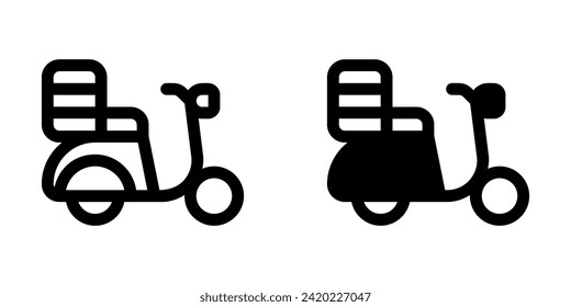 Bicicleta de entrega editable, icono del vector scooter. Parte de una familia de iconos grandes. Perfecto para interfaces web y de aplicaciones, presentaciones, infografías, etc