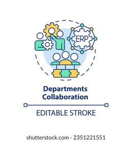 Editable department collaborations icon concept, isolated vector, enterprise resource planning thin line illustration.