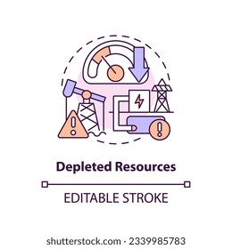 Editable depleted resources concept, isolated vector, thin line icon representing carbon border adjustment.