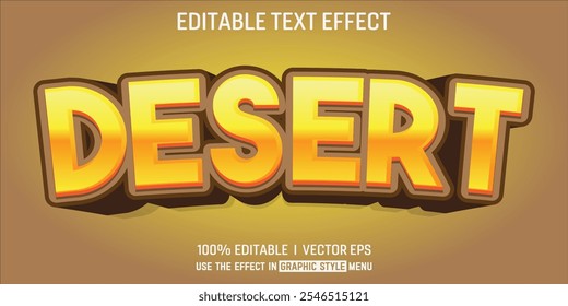 efeito de texto 3d vetorial do deserto editável com design de estilo moderno