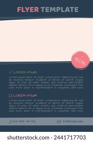 Editable design for flyer, banner, post with space for photo and jagged lines. Vector hand drawn template with icons.