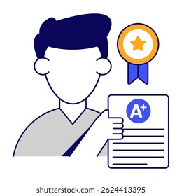 Editable design icon of A+ grade, exam result concept