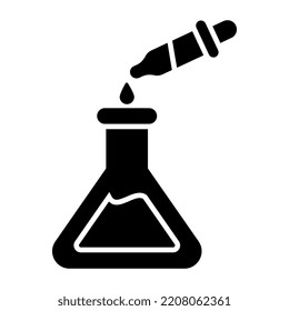 An editable design icon of chemical flask with dropper showing concept of experiment 