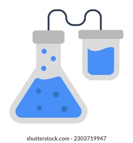 Un icono de diseño editable del matraz químico con cuentagotas mostrando el concepto de experimento 