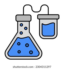 Un icono de diseño editable del matraz químico con cuentagotas mostrando el concepto de experimento 