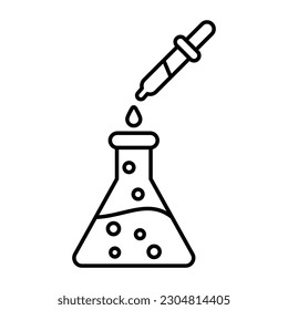 Un icono de diseño editable del matraz químico con cuentagotas mostrando el concepto de experimento 