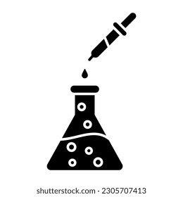 Un icono de diseño editable del matraz químico con cuentagotas mostrando el concepto de experimento 
