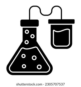 Un icono de diseño editable del matraz químico con cuentagotas mostrando el concepto de experimento 
