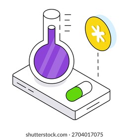 Un icono de diseño editable de frasco químico que muestra el concepto de experimento móvil 