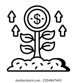 Un icono de diseño editable de una planta en dólares