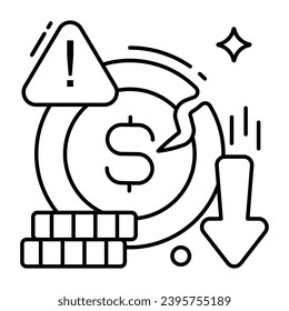 Editable design icon of dollar value decrease 