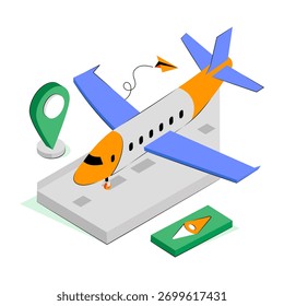 Un icono de diseño editable de la ubicación del vuelo 