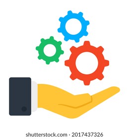 Un icono de diseño editable de los engranajes en la mano, soporte 