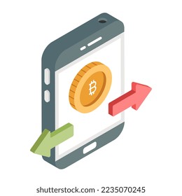 Icono de diseño editable de transferencia de bitcoin móvil 