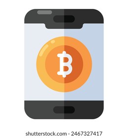 Un icono de diseño editable de bitcoin móvil