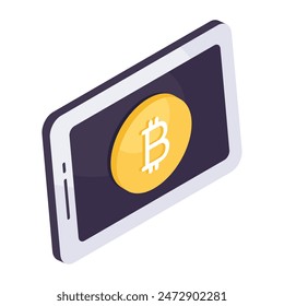Un icono de diseño editable de bitcoin móvil