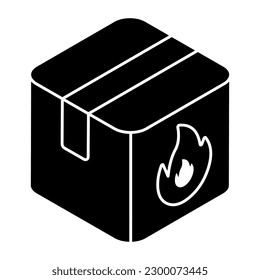 An editable design icon of package burning 