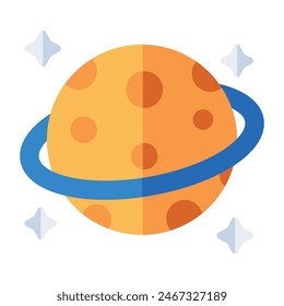 Editable design icon of revolving planet isolated on white background