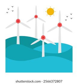 Editable design icon of wind farm landscape