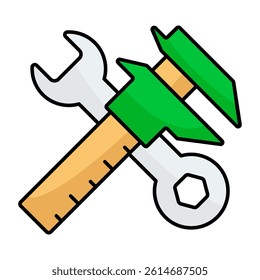 Editable design icon of wrench with screw gauge, technical tools