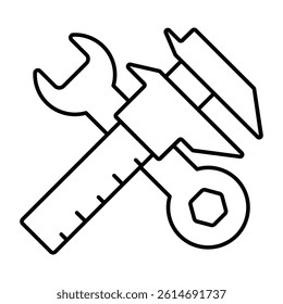 Editable design icon of wrench with screw gauge, technical tools
