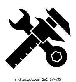 Editable design icon of wrench with screw gauge, technical tools