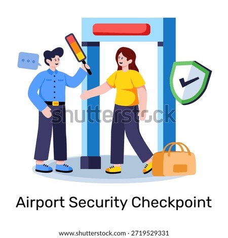 Editable design illustration of airport security checkpoint
